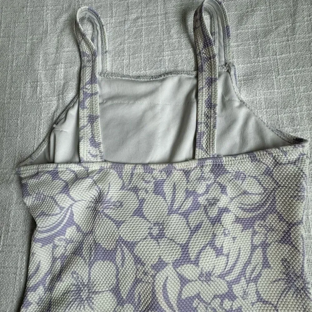Wonder Nation Floral One Piece Swimsuit Hawaiian Purple White Swim SZ 10-12